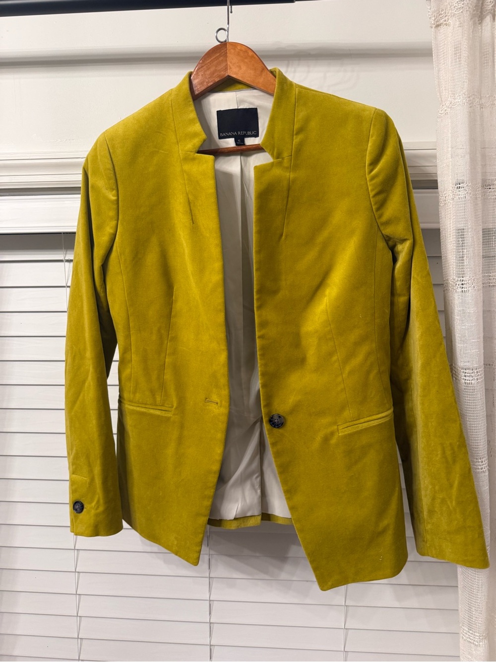 Banana Republic Chartreuse Velvet Single-Button Blazer